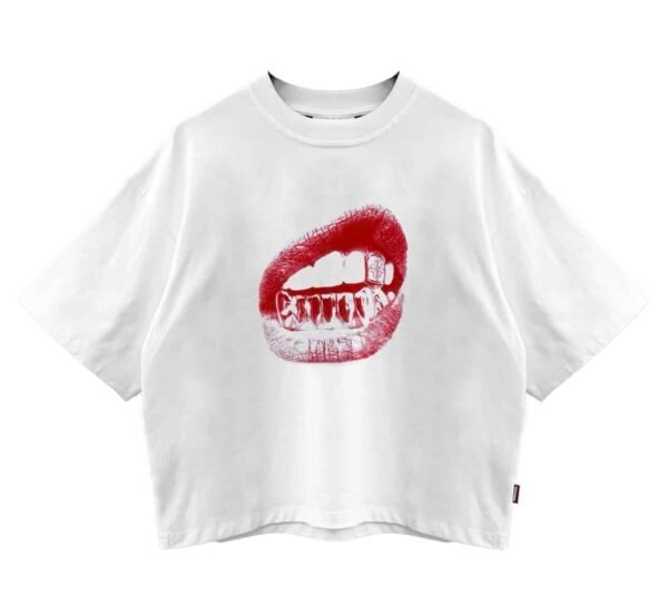 Camiseta Oversize Boxy Fit “Bite” – Blanco