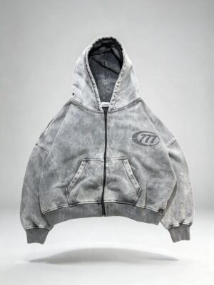 Zip Hoodie «777» washed grey