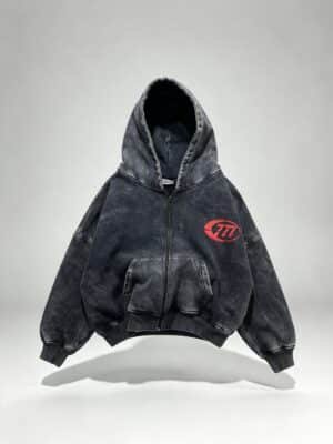 Zip Hoodie «777» washed black